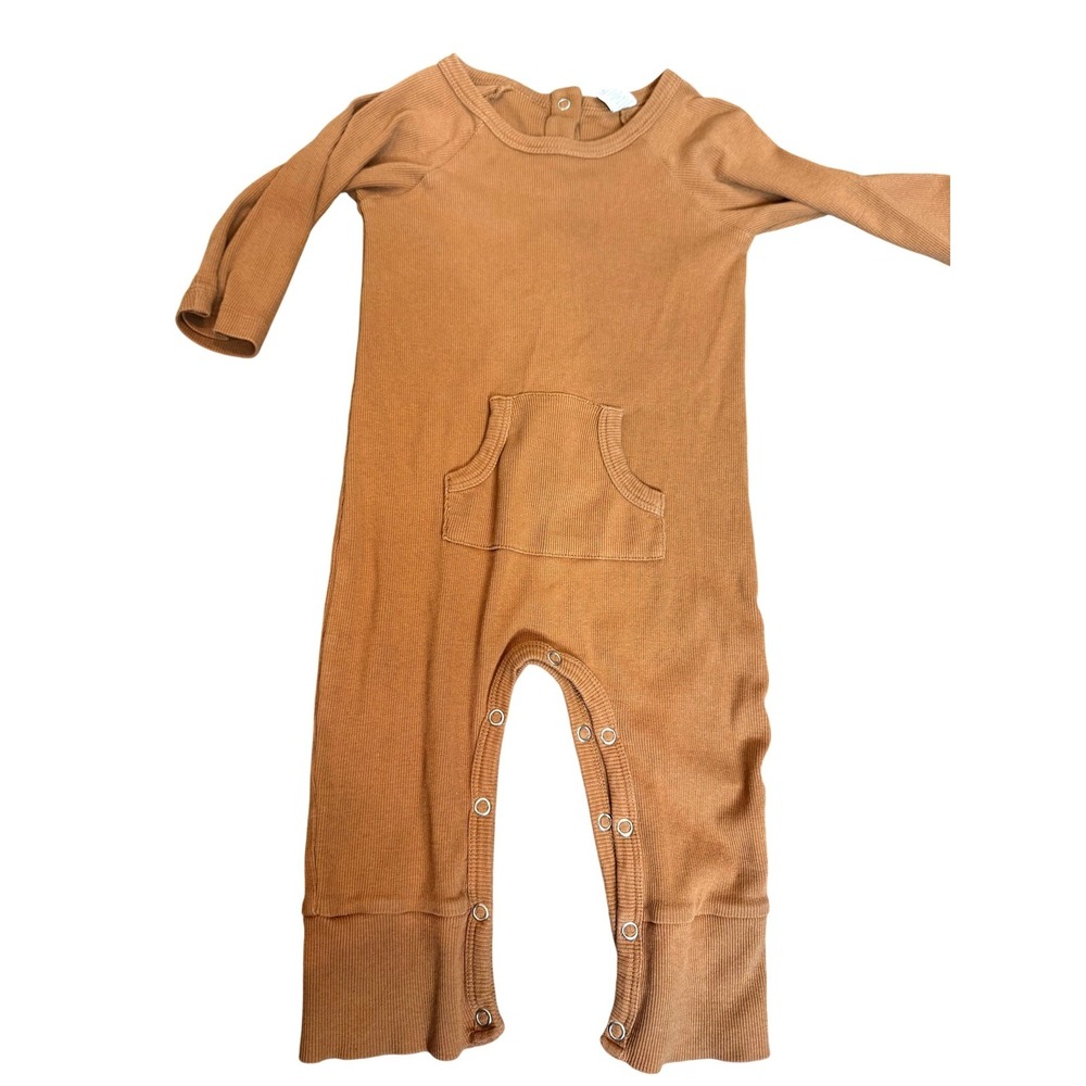 Kate Quinn Romper Baby Girls 18-24M Brown Knit Long Sleeve One Piece Pocket